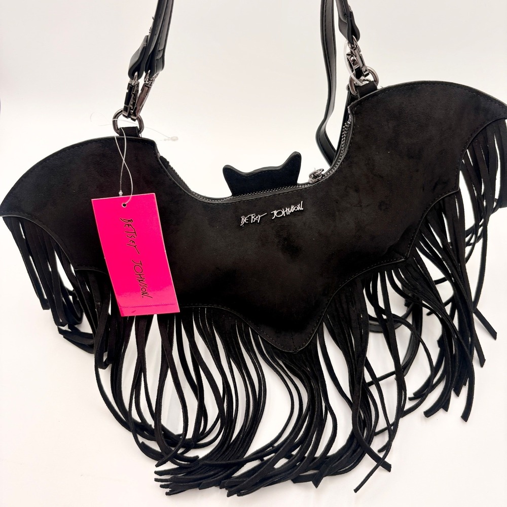 Betsey Johnson Xoblaire Black Bat Fringe Shoulder Bag Novelty Purse Halloween